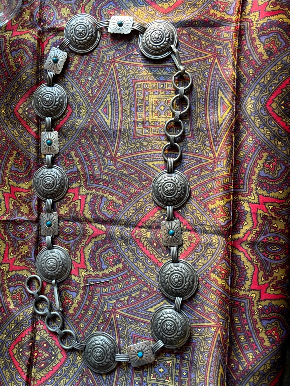Silver-Tone Concho belt with Turquoise Accents - Women Jewelry